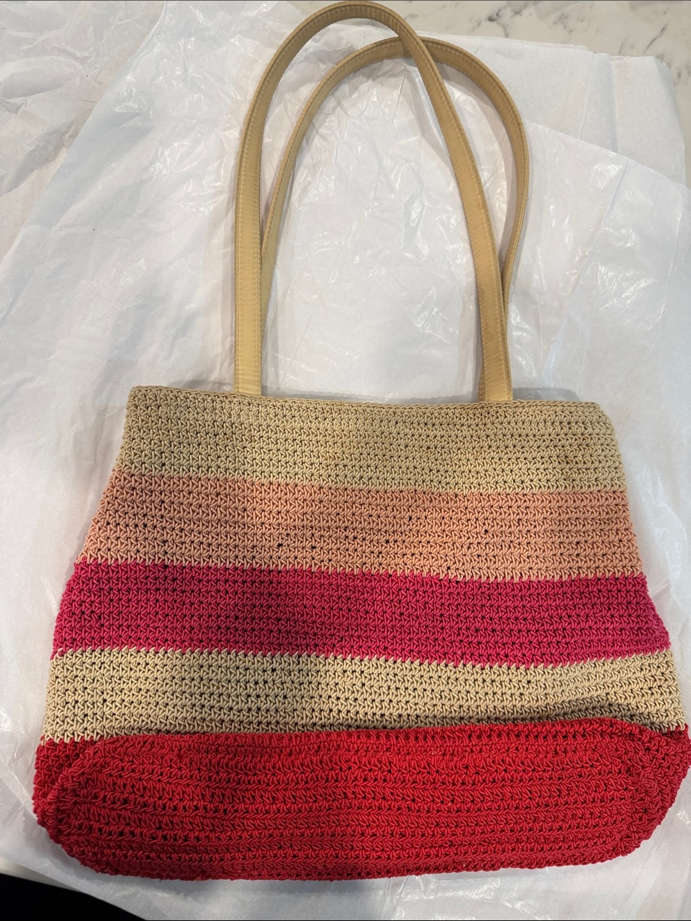 First Issue by Liz Clairborne Colorblock Woven/Coral & Neutral Shoulder Bag